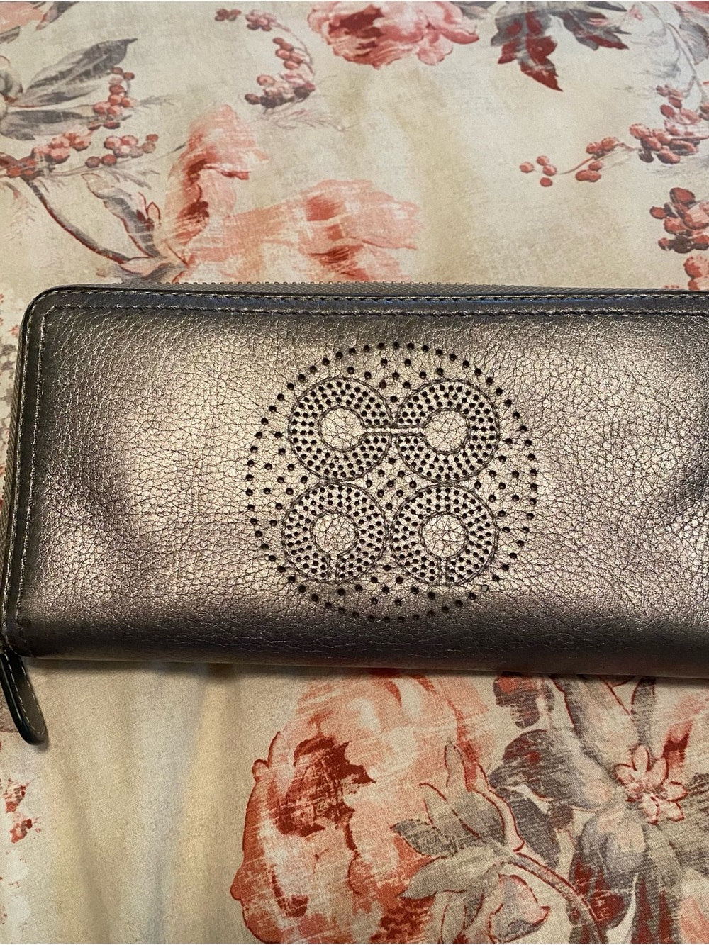 Coach Wallet Silver Accordion Zip Around